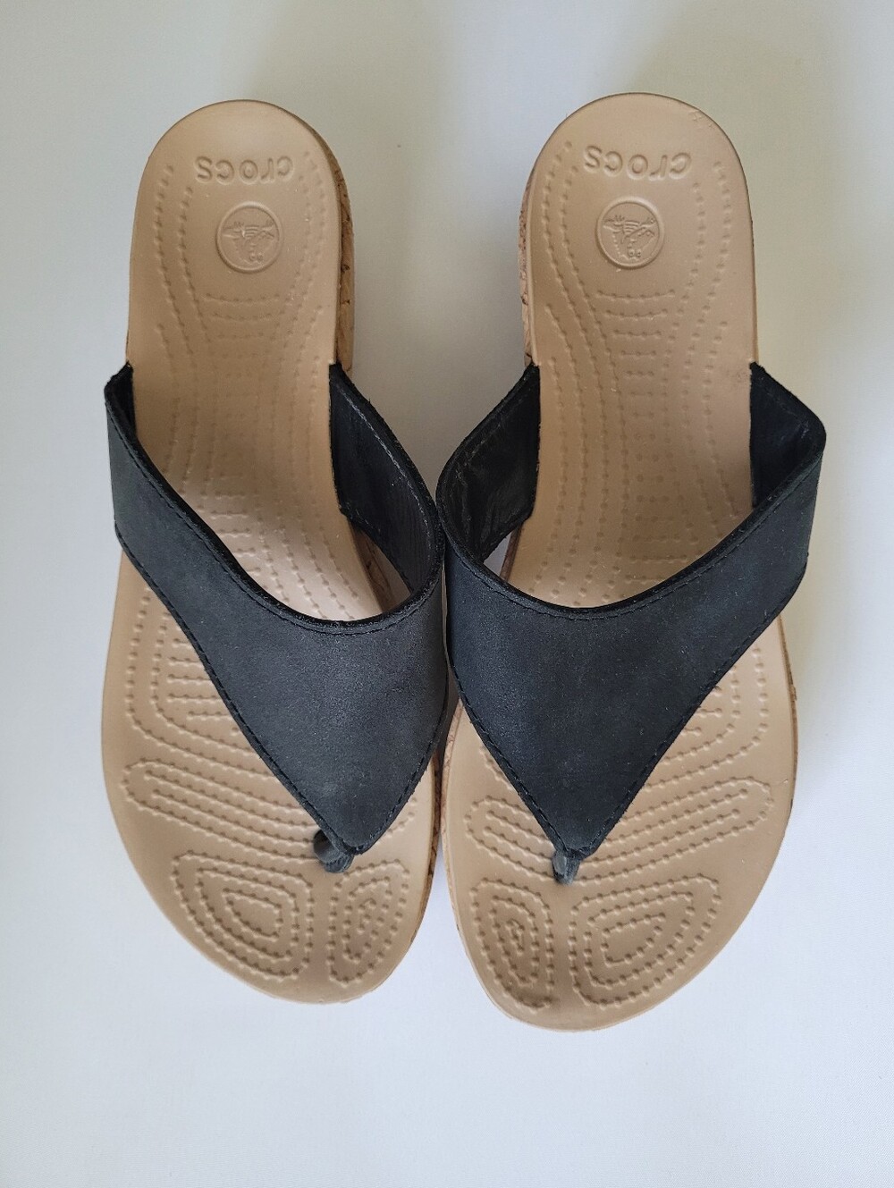 Crocs Black Thong Cork Platform Wedge Sandals Size 8